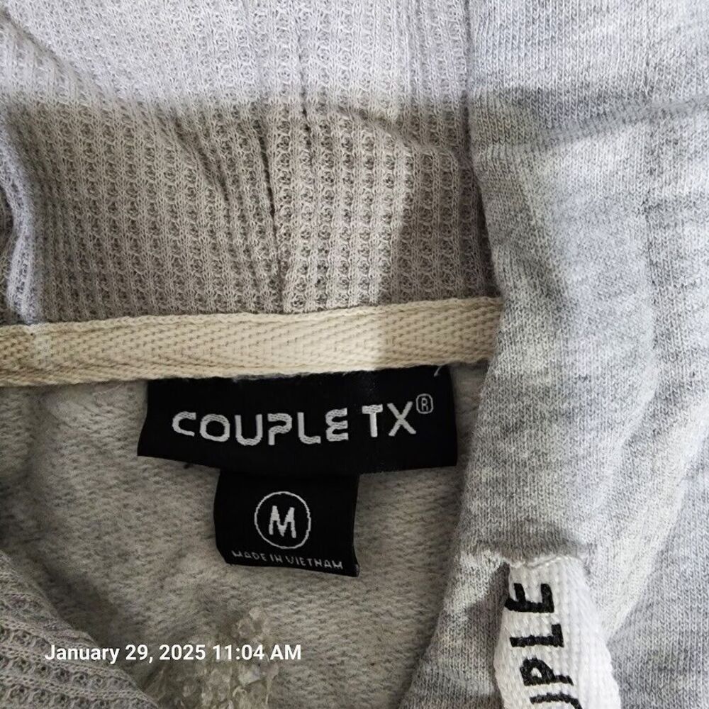 Couple TX Sweatshirt Hoodie Women's Sz Medium Grey Stripe Sleeve Kangaroo Pocket - Picture 4 of 9